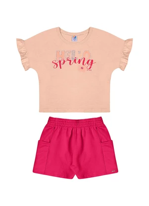 Outlet - Conjunto com Babado Manga Menina Rosa  - OUTLET