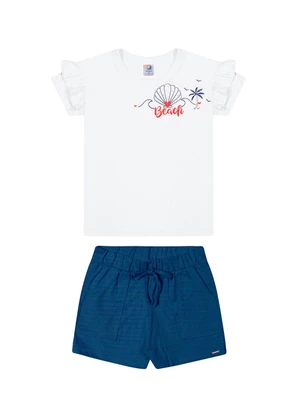 Outlet - Conjunto com Babado Praia Menina Branco - OUTLET