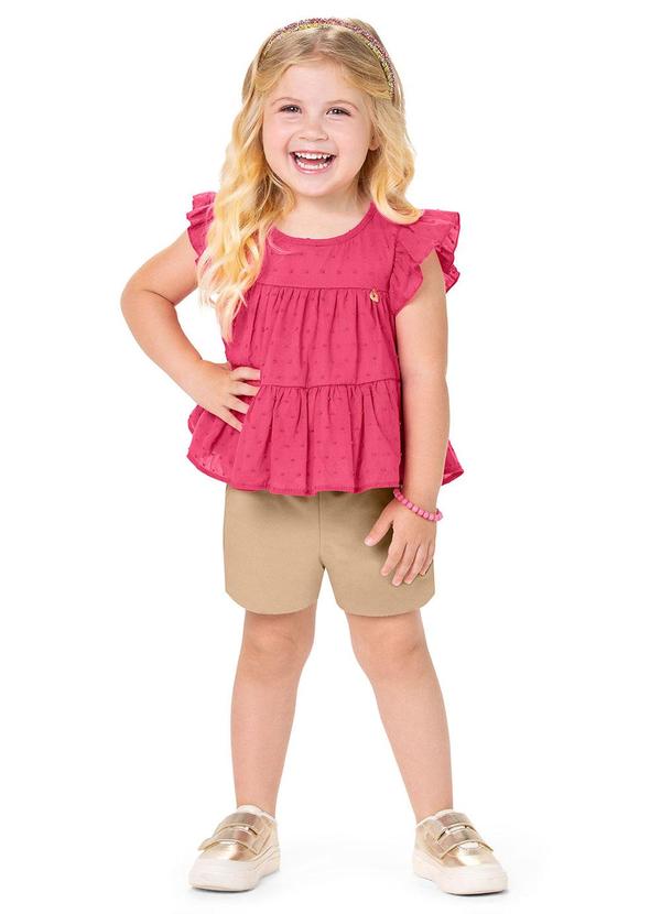 Alenice - Conjunto com Babados Blusa Menina Rosa 