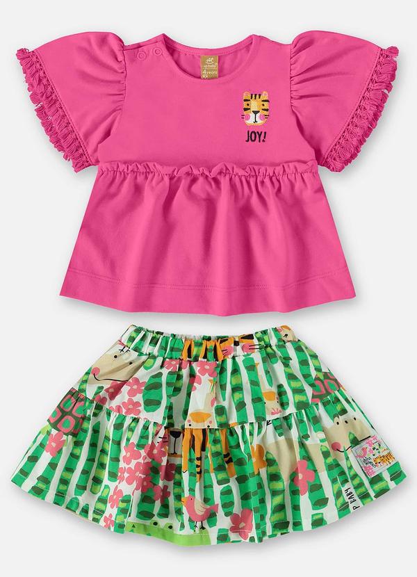 Up Baby - Conjunto com Bata e Shorts-Saia Rosa 2