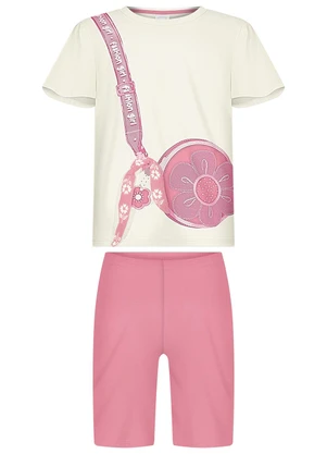 Alakazoo - Conjunto com Bermuda e Blusa com Laço Rosa - ALAKAZOO