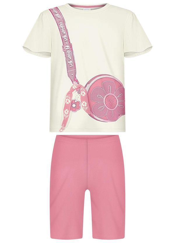 Alakazoo - Conjunto com Bermuda e Blusa com Laço Rosa