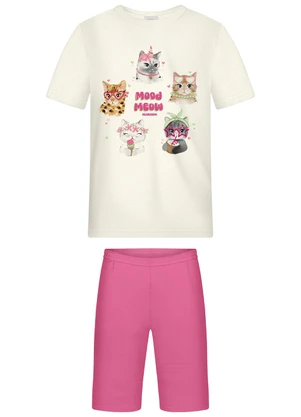 Alakazoo - Conjunto com Bermuda e Blusa de Manga Curta Rosa - ALAKAZOO