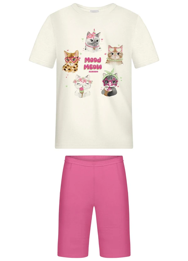 Alakazoo - Conjunto com Bermuda e Blusa de Manga Curta Rosa