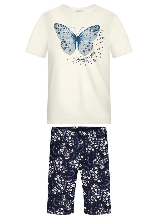 Alakazoo - Conjunto com Bermuda Estampada e Blusa Azul