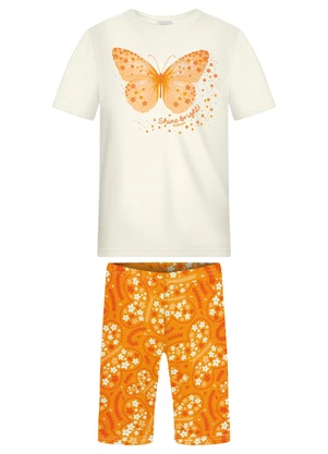 Alakazoo - Conjunto com Bermuda Estampada e Blusa Laranja - ALAKAZOO