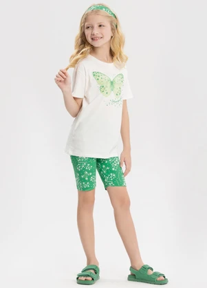 Alakazoo - Conjunto com Bermuda Estampada e Blusa Verde - ALAKAZOO