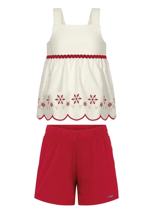Alakazoo - Conjunto com Blusa Bordada e Shorts Vermelho - ALAKAZOO