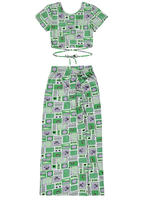 Gloss - Conjunto com Blusa Cropped e Saia Verde 3