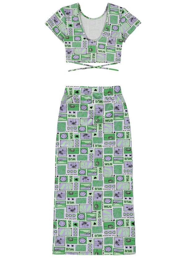 Gloss - Conjunto com Blusa Cropped e Saia Verde 4