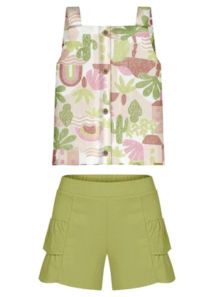 Alakazoo - Conjunto com Blusa de Alças e Shorts Branco - ALAKAZOO