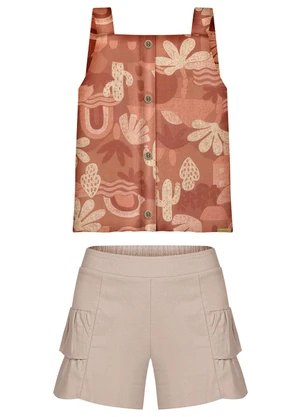 Alakazoo - Conjunto com Blusa de Alças e Shorts Laranja - ALAKAZOO