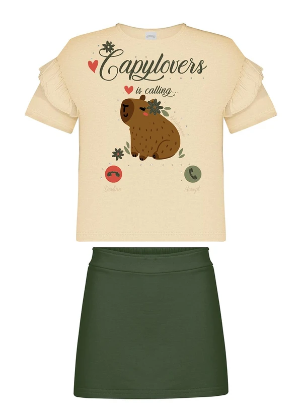 Alakazoo - Conjunto com Blusa de e Shorts Saia Bege