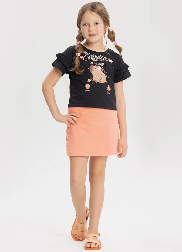 Alakazoo - Conjunto com Blusa de e Shorts Saia Preto 2