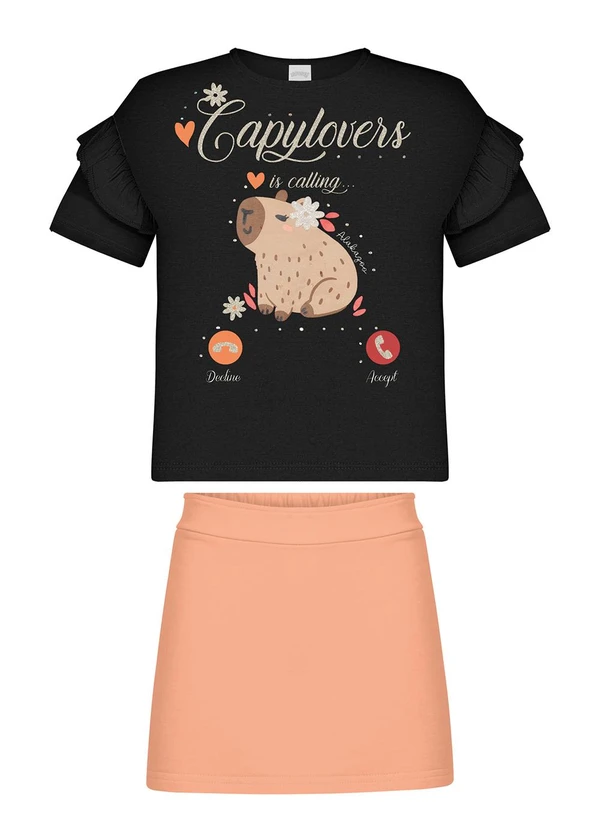 Alakazoo - Conjunto com Blusa de e Shorts Saia Preto 3