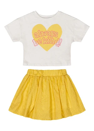 Quimby - Conjunto com Blusa de Strass e Saia Amarelo - QUIMBY