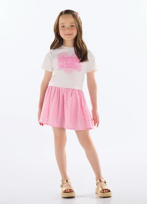 Quimby - Conjunto com Blusa de Strass e Saia Rosa - QUIMBY