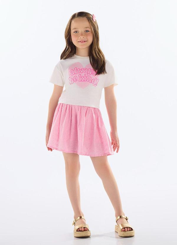 Quimby - Conjunto com Blusa de Strass e Saia Rosa