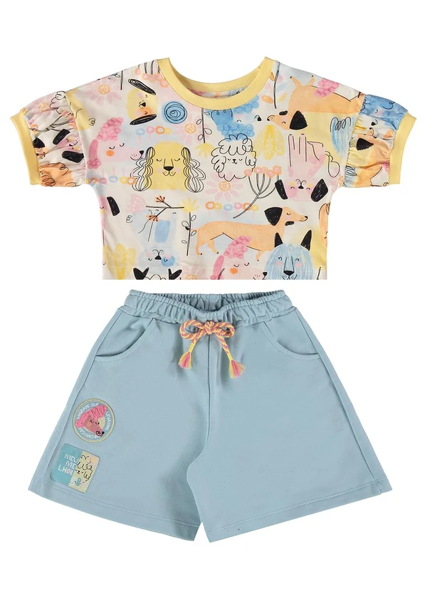 Três e Já - Conjunto com Blusa e Bermuda Bege 2