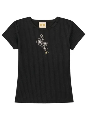 Milli e Nina - Conjunto com Blusa e Saia Balonê Estampada Preto - MILLI E NINA