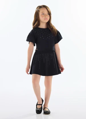 Quimby - Conjunto com Blusa e Saia com Strass Preto - QUIMBY