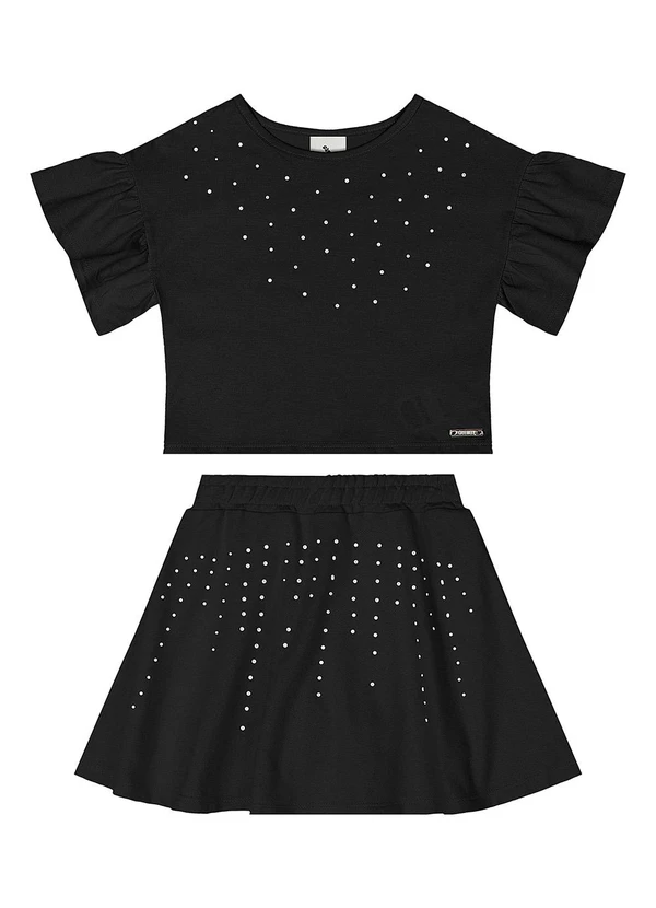 Quimby - Conjunto com Blusa e Saia com Strass Preto 2