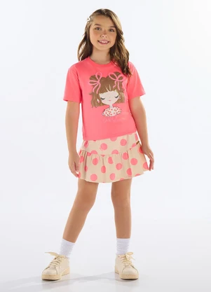 Quimby - Conjunto com Blusa e Saia de Bolinhas Rosa - QUIMBY