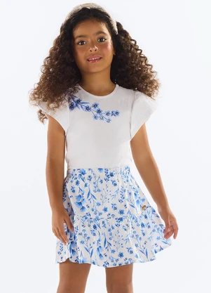 Quimby - Conjunto com Blusa e Saia Floral Azul - QUIMBY