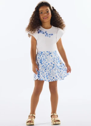 Quimby - Conjunto com Blusa e Saia Floral Azul - QUIMBY
