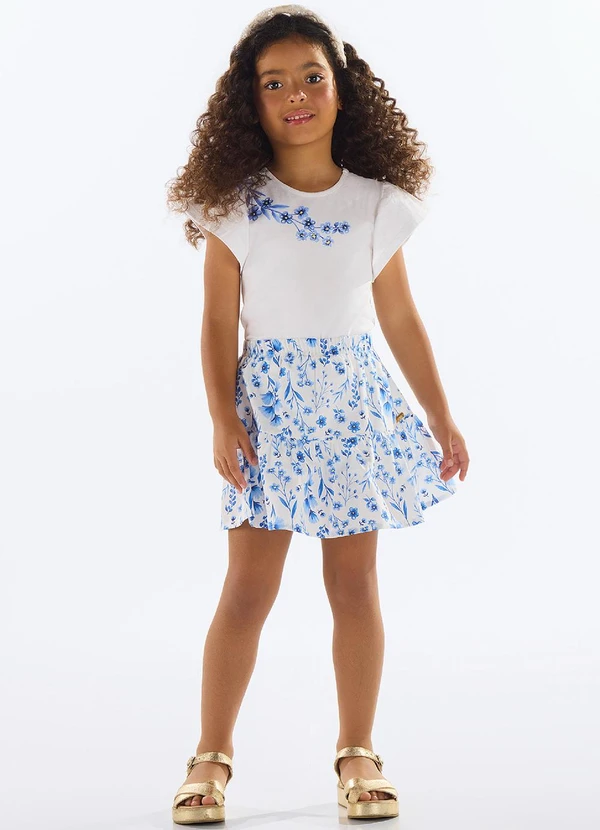 Quimby - Conjunto com Blusa e Saia Floral Azul 2