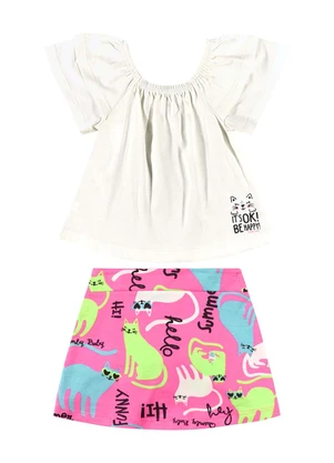 Quimby - Conjunto com Blusa e Saia para Bebê Bege - QUIMBY