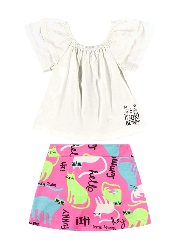 Quimby - Conjunto com Blusa e Saia para Bebê Bege