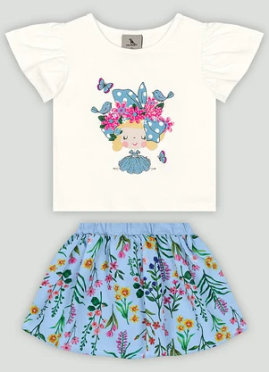 Conjunto com Blusa e Saia para Bebê Quimby Branco - QUIMBY