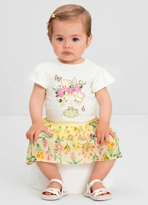 Conjunto com Blusa e Saia para Bebê Quimby Branco - QUIMBY