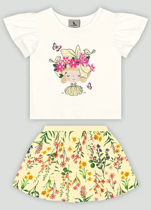 Conjunto com Blusa e Saia para Bebê Quimby Branco - QUIMBY