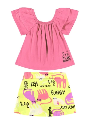 Quimby - Conjunto com Blusa e Saia para Bebê Rosa - QUIMBY