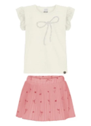 Alakazoo - Conjunto com Blusa e Saia Shorts Plissada Rosa - ALAKAZOO