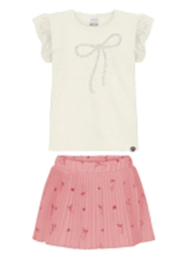 Alakazoo - Conjunto com Blusa e Saia Shorts Plissada Rosa
