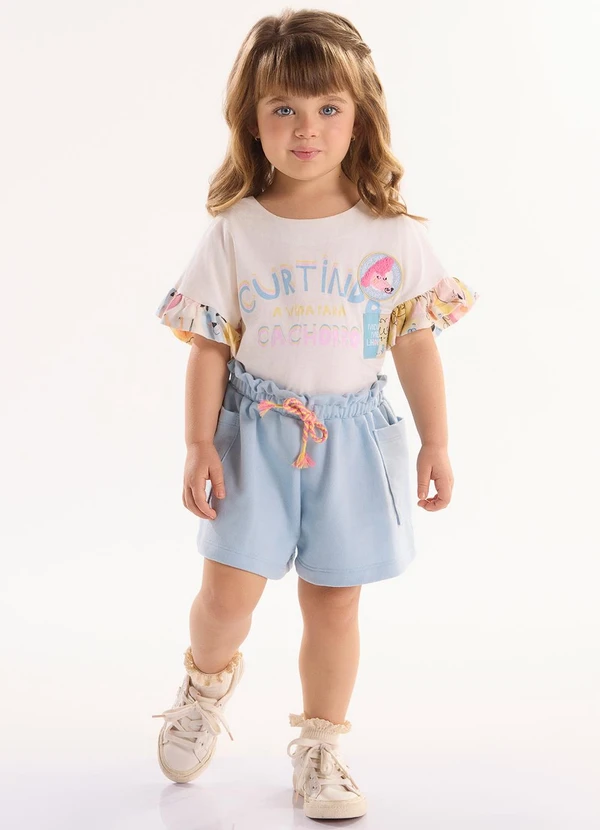 Três e Já - Conjunto com Blusa e Short Bege 1