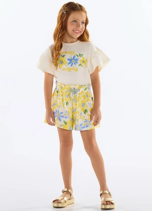Quimby - Conjunto com Blusa e Short Floral Bege - QUIMBY