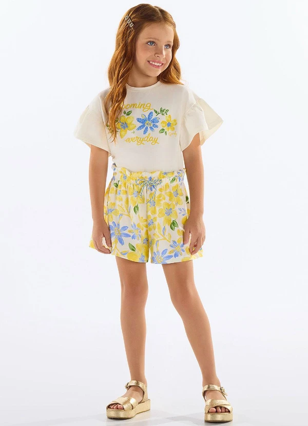 Quimby - Conjunto com Blusa e Short Floral Bege