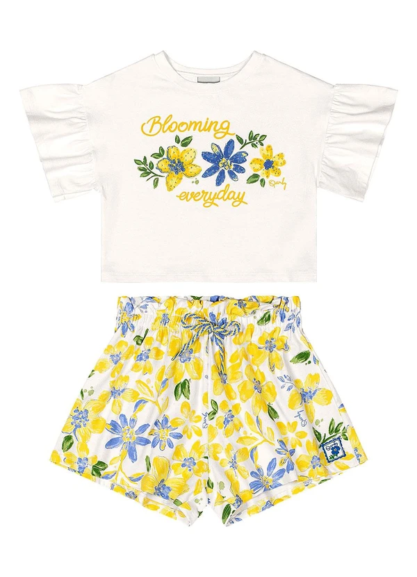 Quimby - Conjunto com Blusa e Short Floral Bege 2