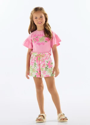 Quimby - Conjunto com Blusa e Short Floral Rosa - QUIMBY
