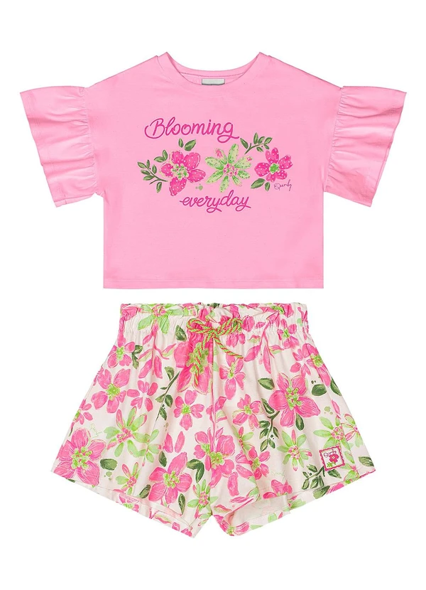 Quimby - Conjunto com Blusa e Short Floral Rosa 2