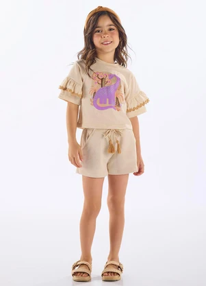 Up Baby - Conjunto com Blusa e Short Infantil Bege - UP BABY