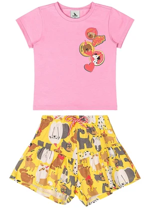 Quimby - Conjunto com Blusa e Short Menina Rosa - QUIMBY