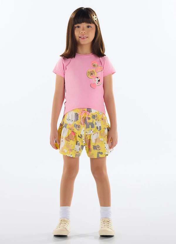 Quimby - Conjunto com Blusa e Short Menina Rosa