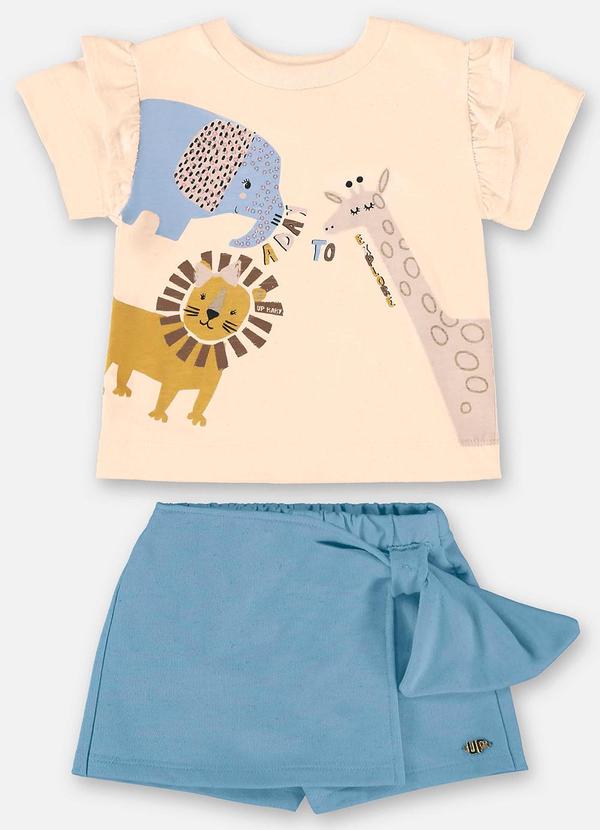 Up Baby - Conjunto com Blusa e Short-Saia Bege