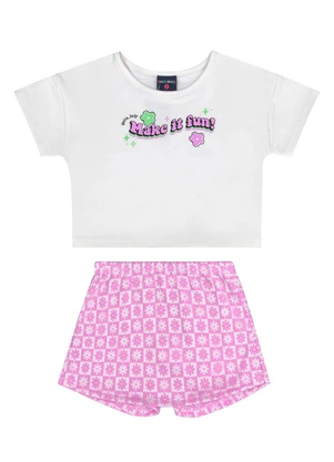 Guloseima - Conjunto com Blusa e Short-Saia Bege - GULOSEIMA