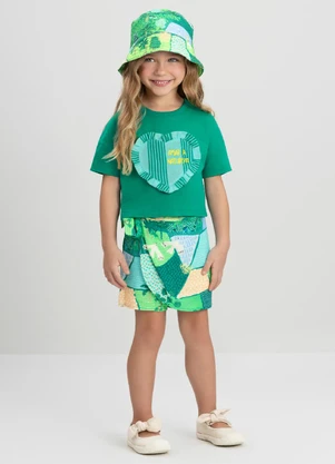 Conjunto com Blusa e Short-Saia Três e Já Verde - TRÊS E JÁ